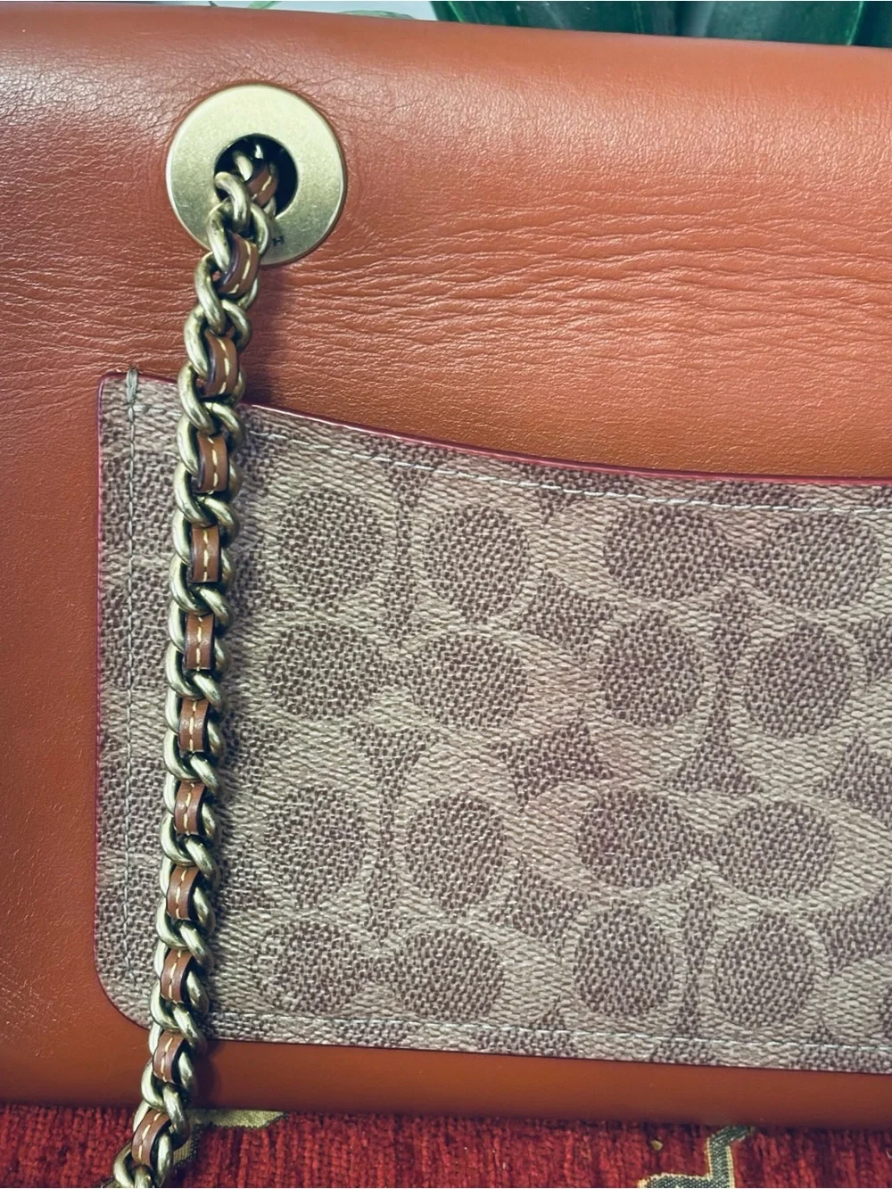Coach Signature Canvas and Leather Crossbody in Cognac/Tan